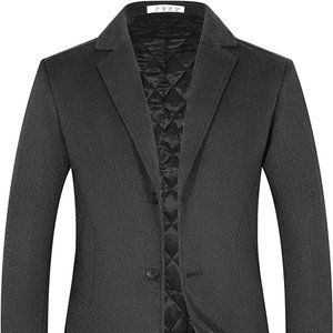 BOJIN Wool Blend Top Pea Coat Winter Long Single Breasted Classic Trench Coat L